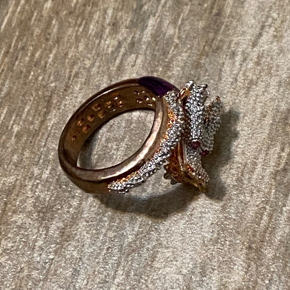 Free People Rhinestone Dragon Ring With Pink Jewel Eyes Rose Gold Color Y2k 10 - Picture 8 of 8